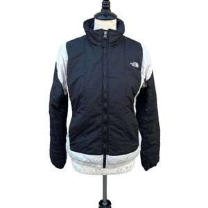 The North Face Womens Coat MED Black‎ and White Nylon Jacket Zip Up